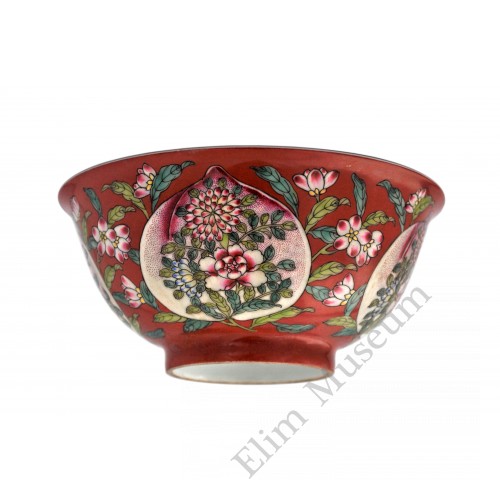 1462 A Pair of red ground falancai bowls